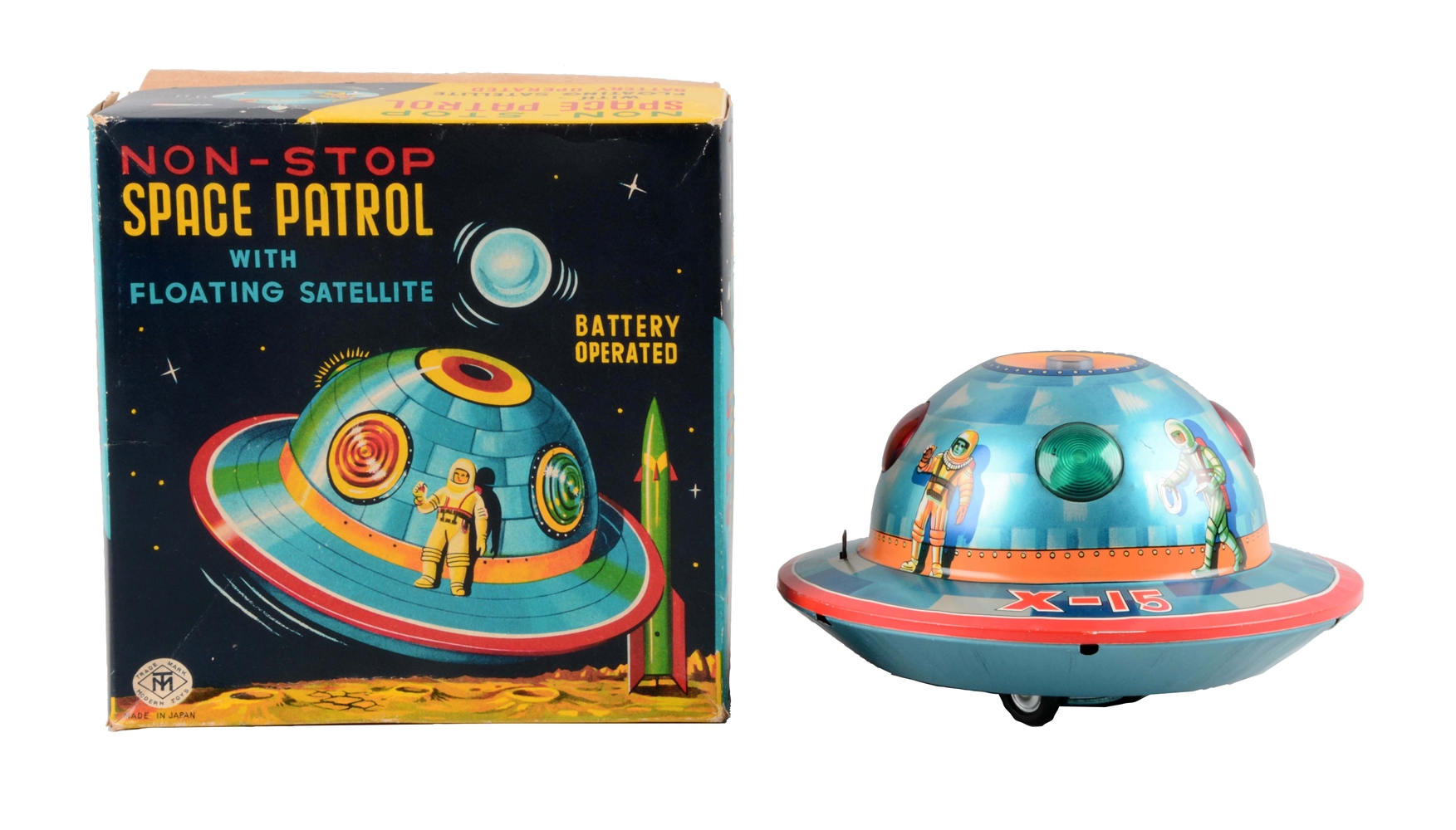 JAPANESE TIN LITHO BATTERY OPERATED NON-STOP SPACE PATROL.  