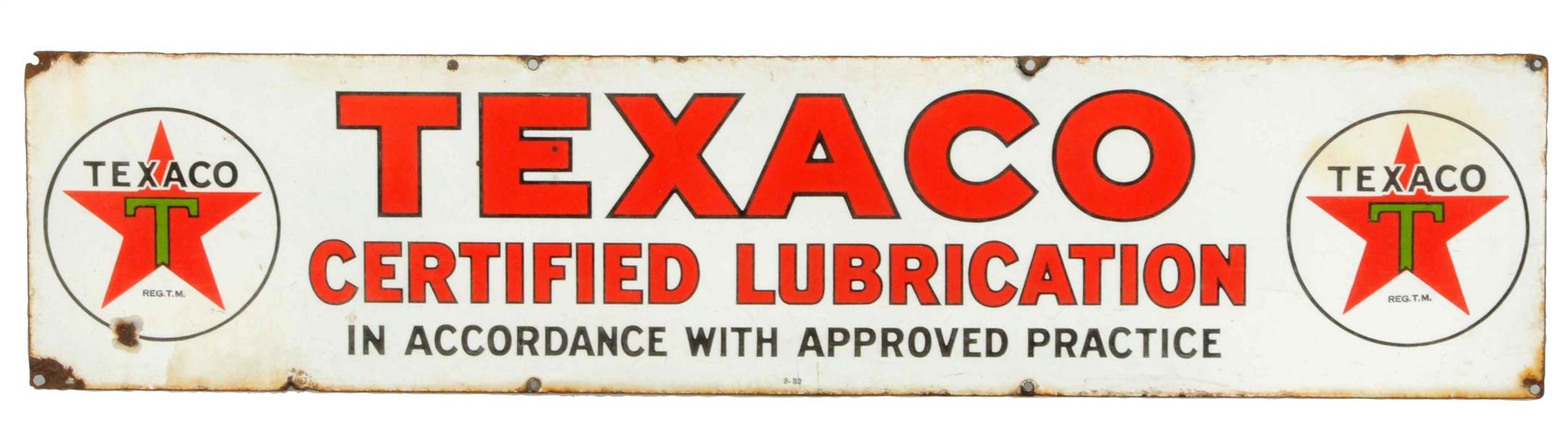 TEXACO (BLACK-T) CERTIFIED LUBRCATION PORCELAIN SIGN.