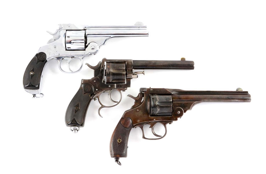 (A) LOT OF 3: FOREIGN S&W STYLE NAVY DOUBLE ACTION REVOLVERS.