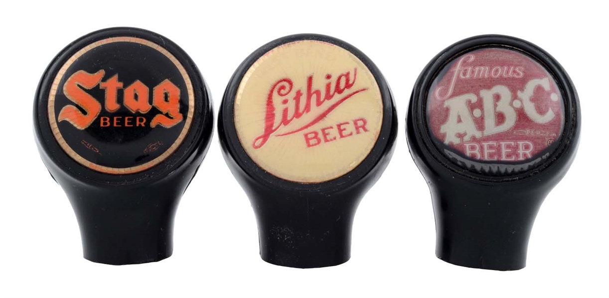 LOT OF 3: MISCELLANEOUS BEER TAP KNOBS.