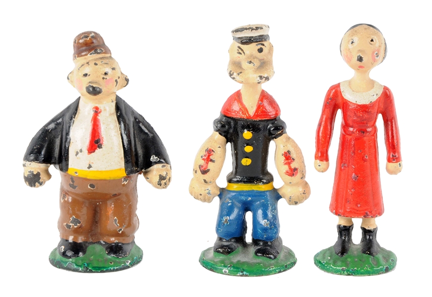 LOT OF 3: CAST IRON POPEYE, OLIVE OYL & WIMPY PAPERWEIGHTS. 
