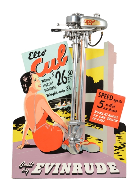 ELTO CUB OUTBOARD MOTOR WITH ADVERTISEMENT.