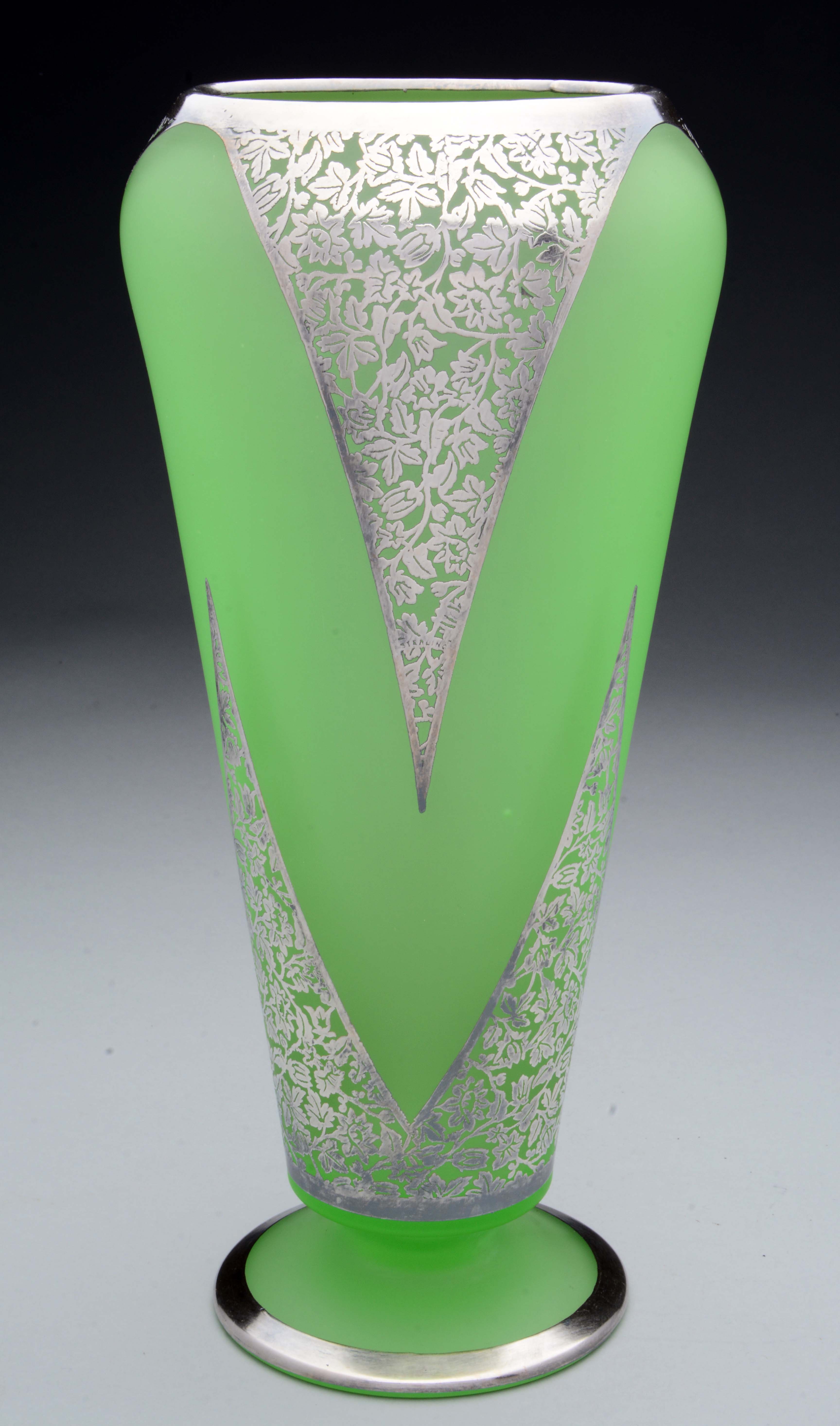 Lot Detail - Tiffin Art Glass Vase w/ Silver overlay.