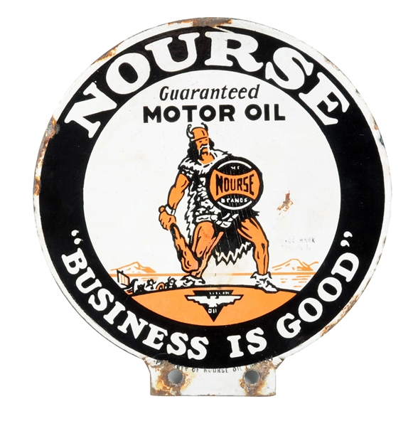 NOURSE MOTOR OIL PORCELAIN LUBESTER PADDLE SIGN.