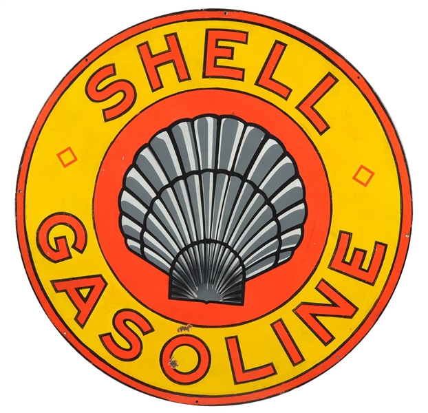SHELL GASOLINE W/ EARLY SHELL GRAPHIC PORCELAIN SIGN.
