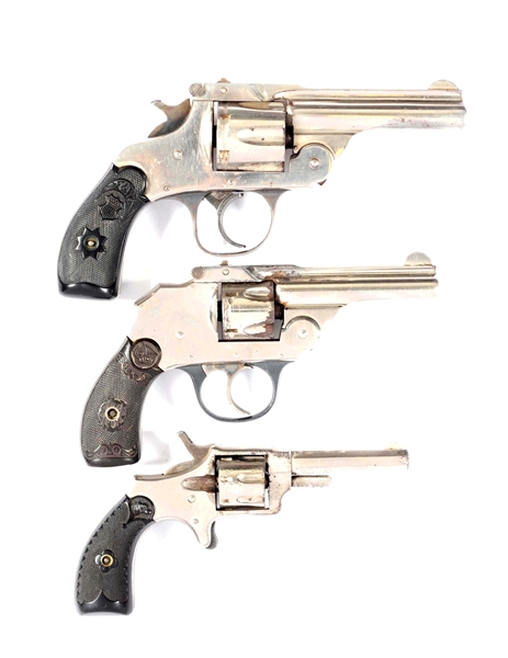 (C) LOT OF 3: EARLY NICKEL PLATED REVOLVERS.