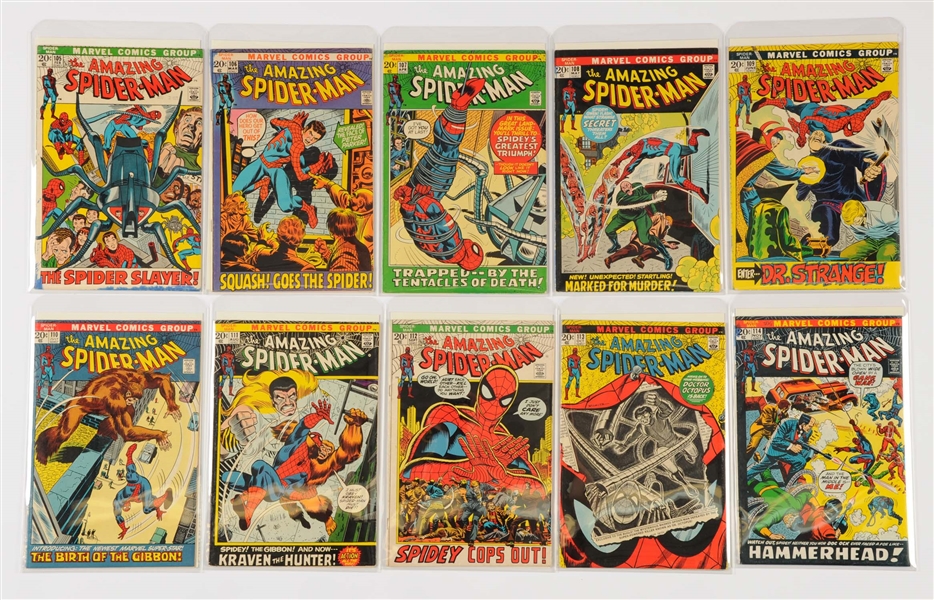 LOT OF 10: AMAZING SPIDER-MAN COMIC BOOKS #105 - #114