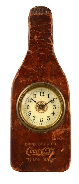 1905 COCA-COLA LEATHER BOTTLE CLOCK.