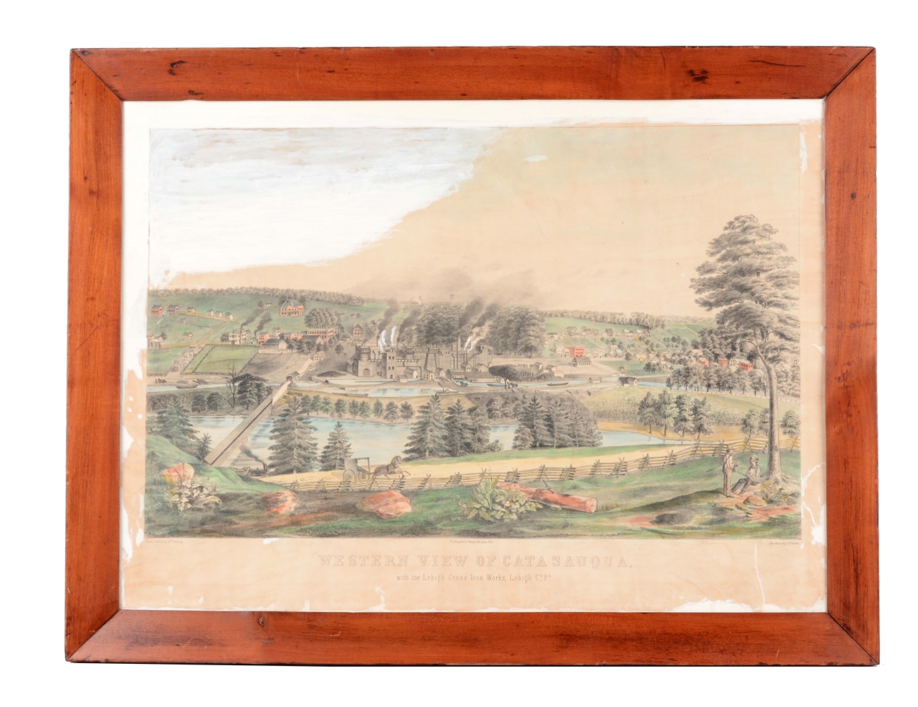 FRAMED WESTERN VIEW OF CATASAUQUA LITHOGRAPH.