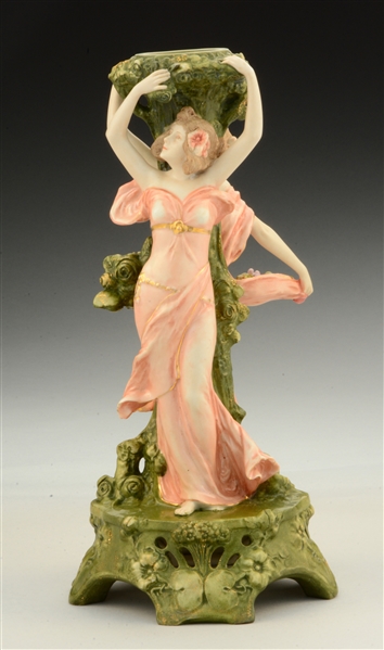 ERNST WAHLISS CERAMIC TALL FIGURAL CANDLESTICK.