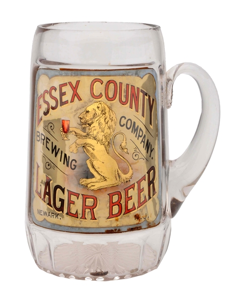 ESSEX COUNTY LAGER BEER LABEL UNDER GLASS MUG.