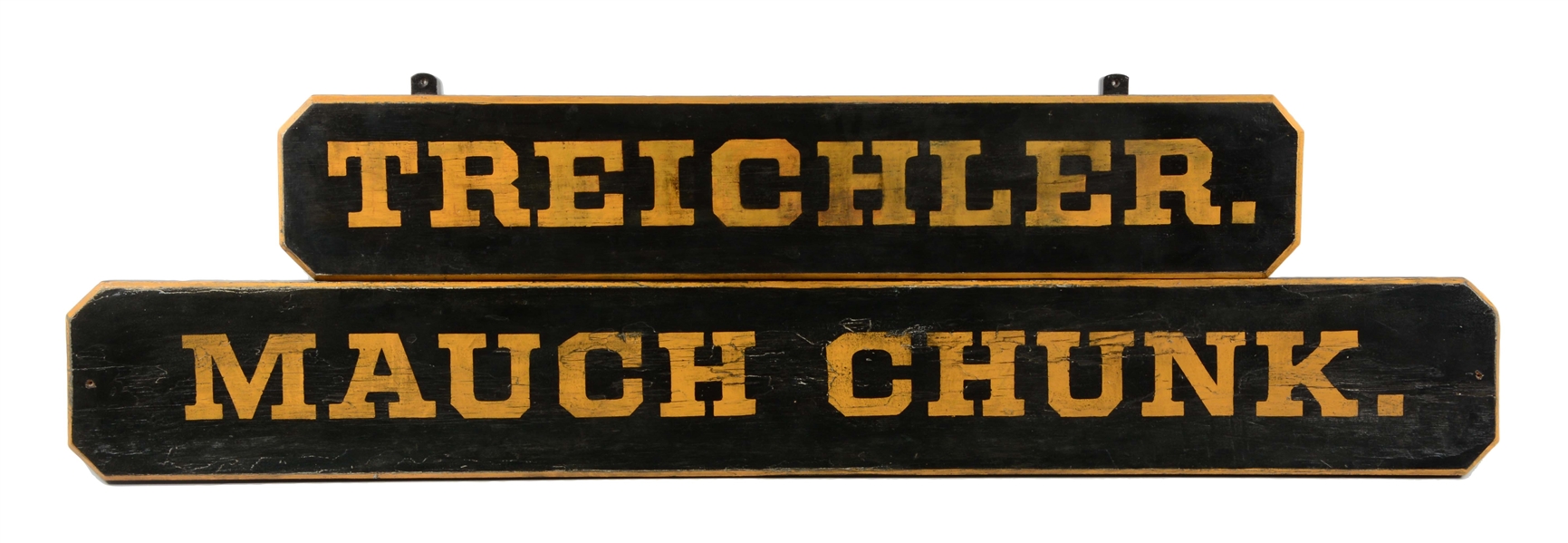 LOT OF 2: MAUCH CHUNCK & TREDICHLER WOODEN SIGNS.