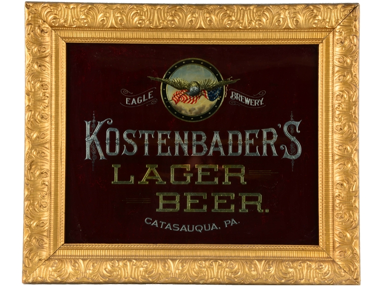 KOSTENBADERS LAGER BEER REVERSE GLASS SIGN.