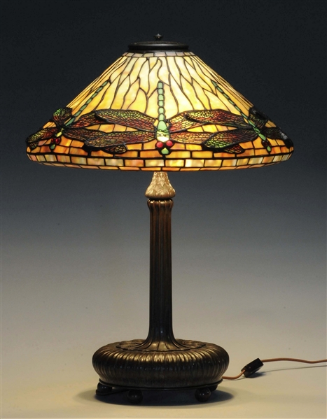 TIFFANY STUDIOS 17" DRAGONFLY LAMP.
