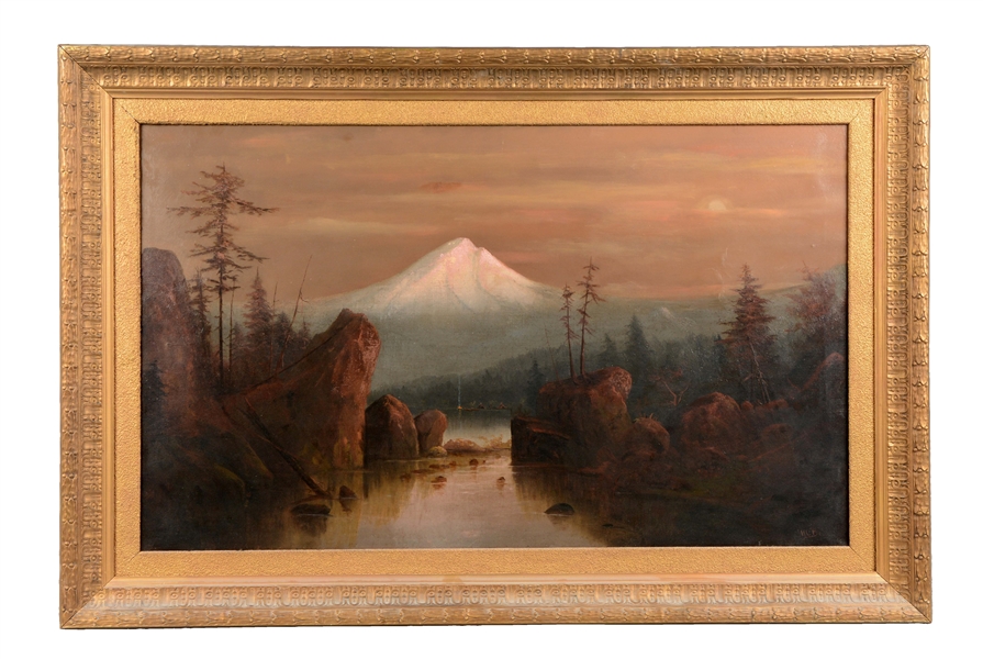 LARGE OIL ON CANVAS PAINTING OF MT. HOOD BY H.C. BEST. 
