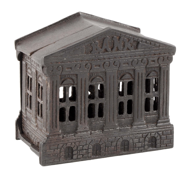ENGLISH CAST IRON BUILDING BANK JAPANNED.  