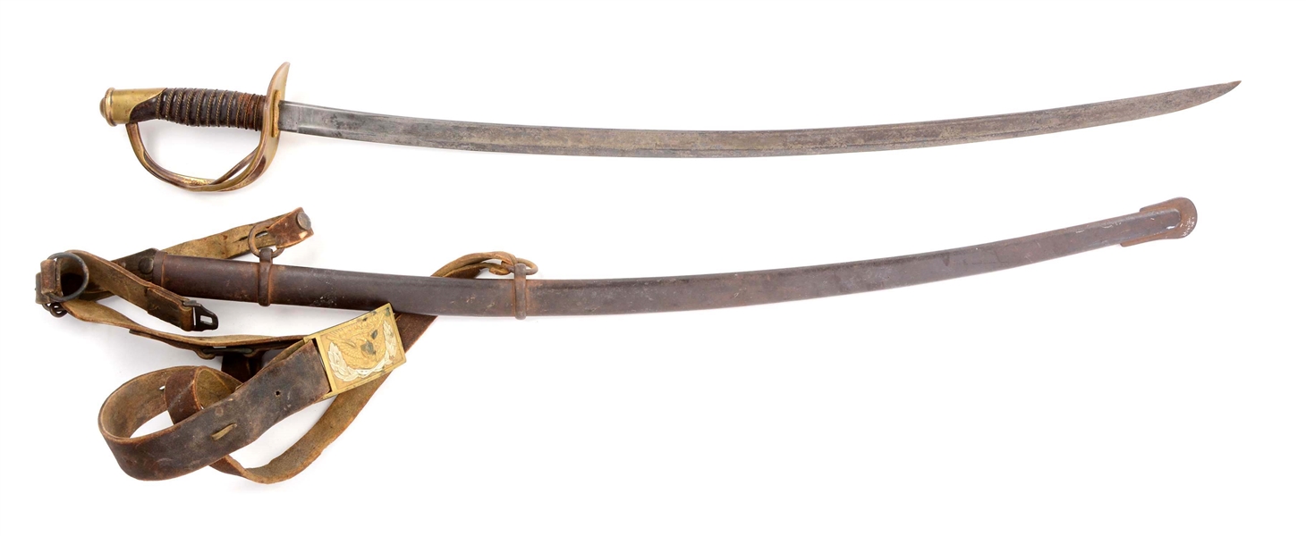 U.S. MODEL 1860 AMES CAVALRY SABER DATED 1865 WITH SWORD BELT.