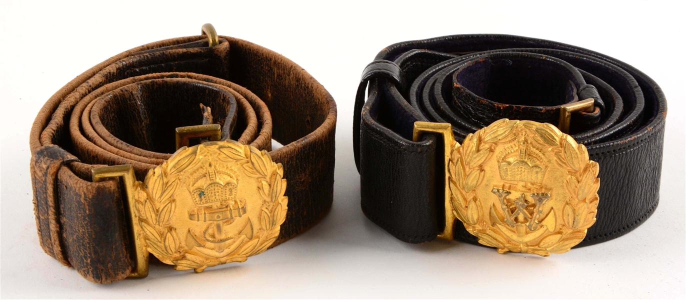 LOT OF 2: IMPERIAL GERMAN NAVY LEATHER BELTS WITH BUCKLES.
