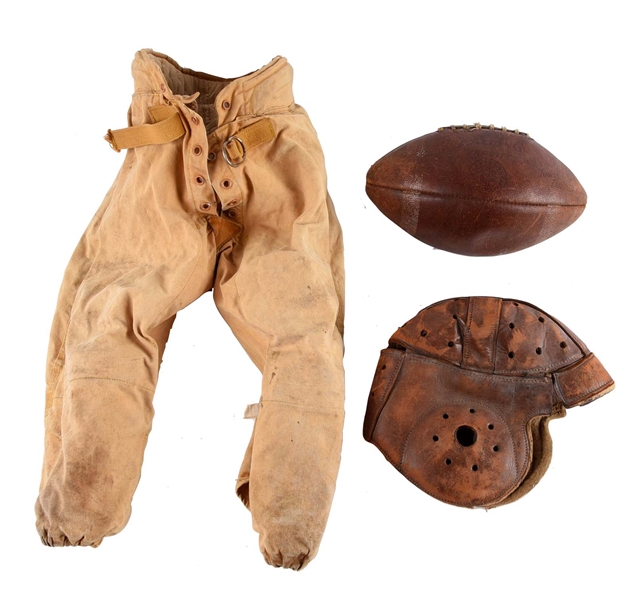 LOT OF 3: EARLY PRE-WAR FOOTBALL UNIFORM AND FOOTBALL