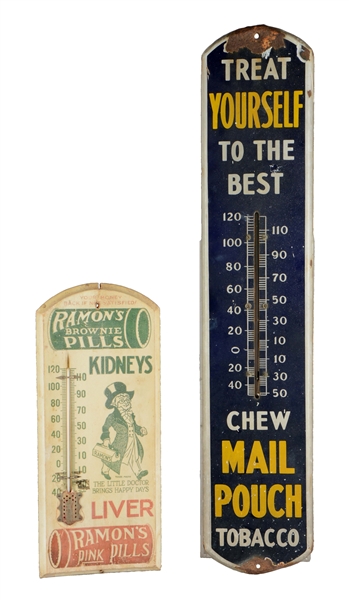 LOT OF 2: VINTAGE ADVERTISING THERMOMETERS. 
