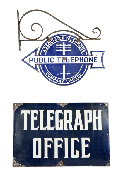 LOT OF 2: TELEPHONE AND TELEGRAPH SIGNS. 
