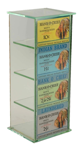 INDIAN BRAND HANK-O-CHIEF GLASS DISPLAY CASE.