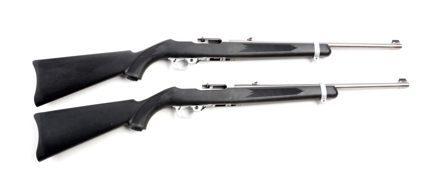 (M) LOT OF 2: STAINLESS STEEL RUGER 10/22 SEMI-AUTOMATIC RIFLES.