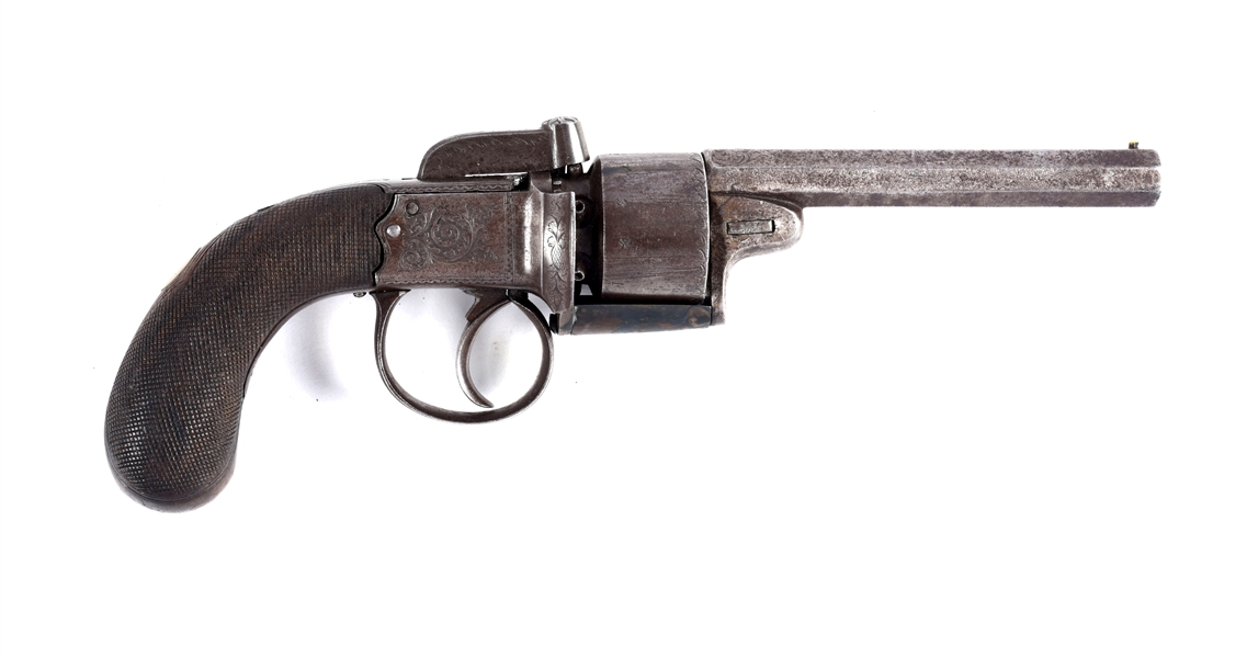 (A) TRANSITIONAL ENGLISH BAR HAMMER PERCUSSION REVOLVER BY BOSTON OF WAKEFIELD.