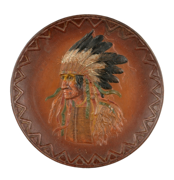 BRONZE INDIAN CHIEF WALL CHARGER.