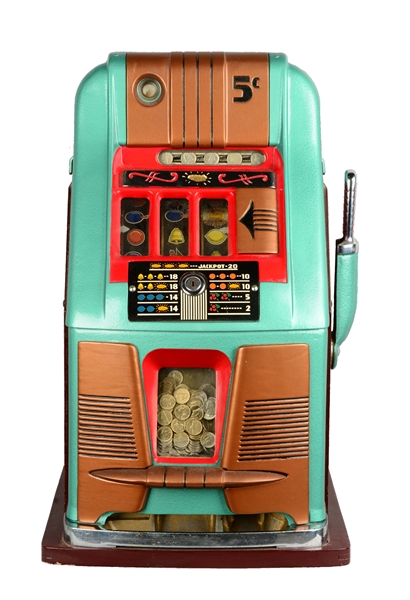 **REPRODUCTION 5¢ MILLS HIGH TOP GOLDEN NUGGET SLOT MACHINE.