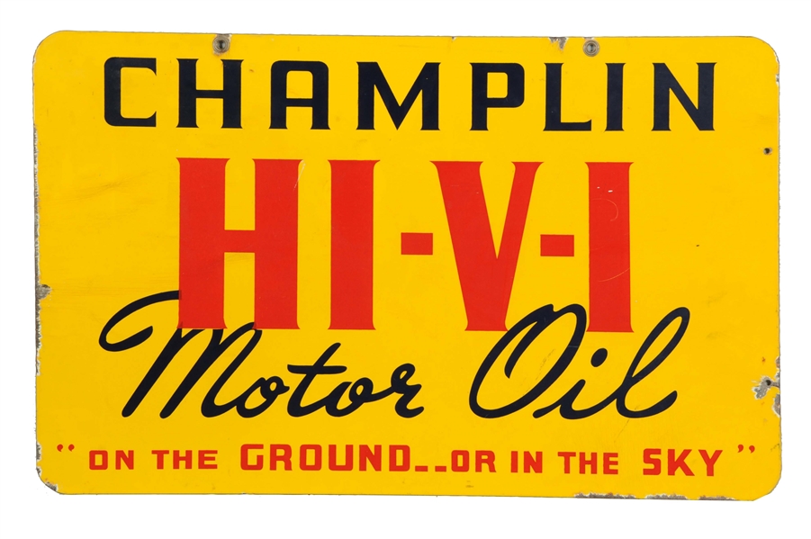 CHAMPLIN HI-V-I MOTOR OIL PORCELAIN SIGN.