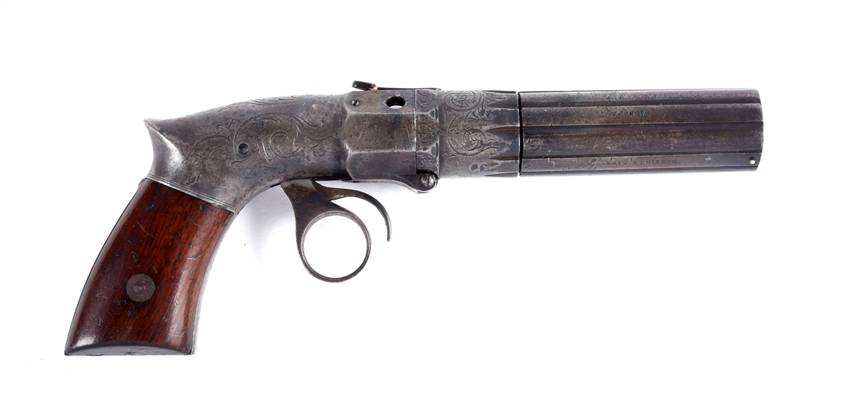(A) CIRCA 1850S ROBBINS & LAWRENCE SAWHANDLE PEPPERBOX PISTOL.