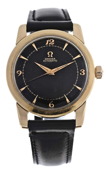 OMEGA GOLD CAPPED BLACK DIAL SEAMASTER BUMPER AUTOMATIC MENS STRAP WATCH