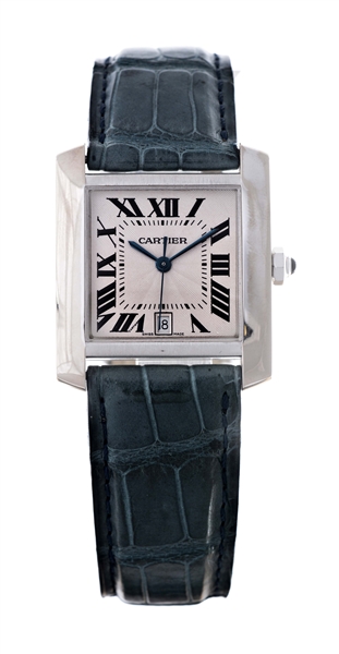 CARTIER 18K WHITE GOLD TANK FRANCAISE MENS REFERENCE 2366.