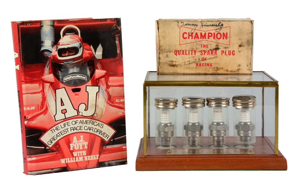TOMMY HINNERSHITZ SPARK PLUGS IN CASE WITH BOOK.