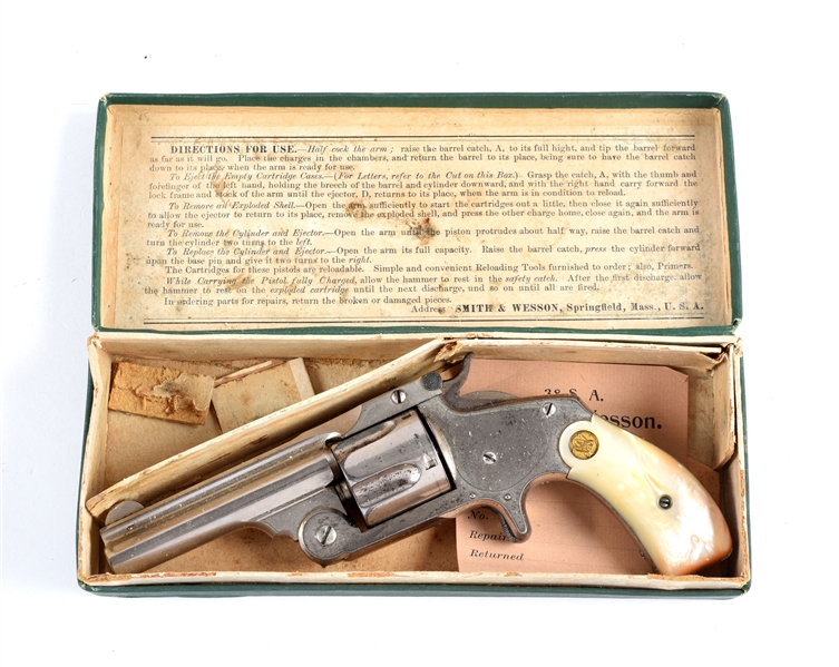 (A) BOXED S&W MODEL 2 2ND ISSUE SPUR TRIGGER SINGLE ACTION REVOLVER.