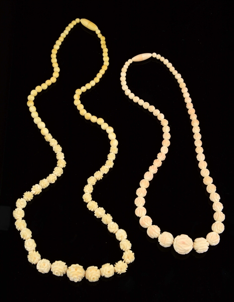 LOT OF 2: IVORY GRADUATED BEADED NECKLACES. 