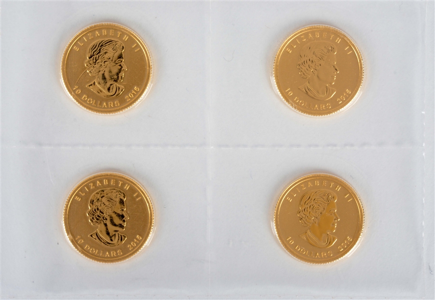 LOT OF 4: 2015 CANADIAN $10 1/4 OZ GOLD COINS.