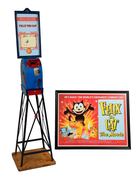 LOT OF 2: 5¢ FELIX THE CAT MUTOSCOPE VIEWER AND MOVIE POSTER.