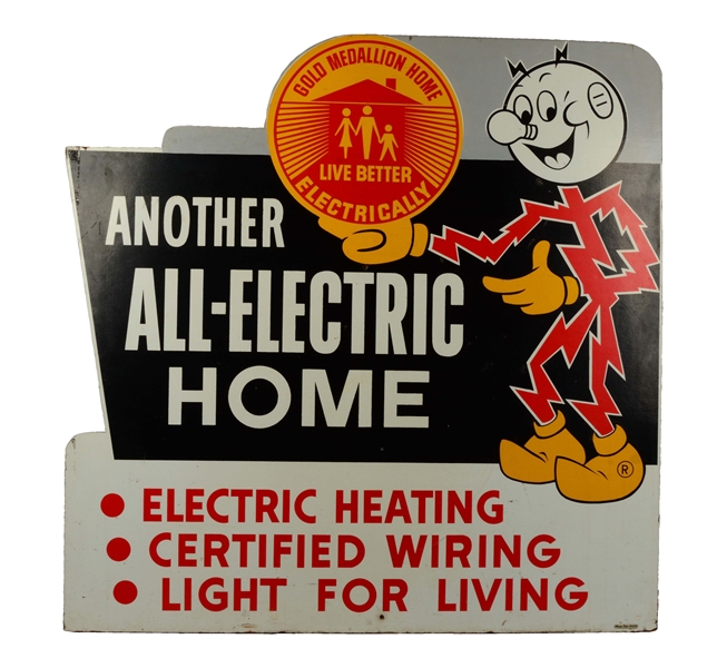 ANOTHER ALL-ELECTRIC HOME WOODEN ADVERTISEMENT.