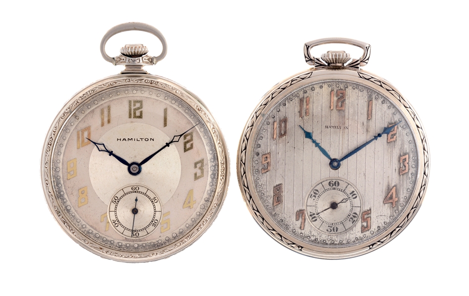 LOT OF 2: GOLD FILLED HAMILTON POCKET WATCHES.