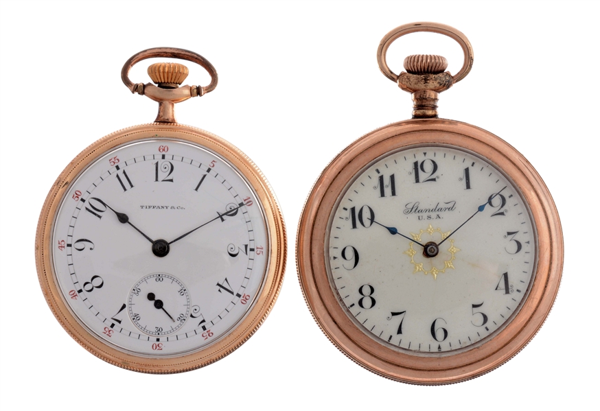 LOT OF 2: TIFFANY & CO & N.Y. STANDARD U.S.A. GOLD FILLED POCKET WATCHES.