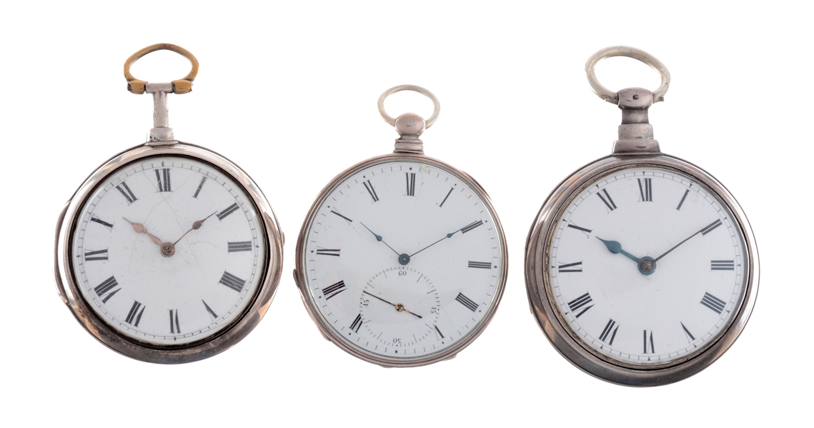 LOT OF 3: SILVER CASED POCKET WATCHES.