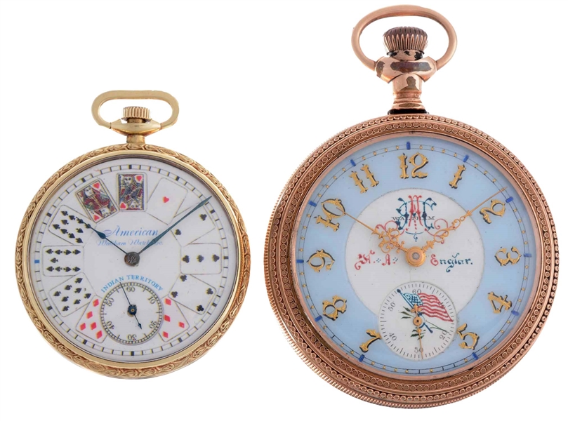 LOT OF 2: WALTHAM YELLOW GOLD FILLED POCKET WATCHES. 