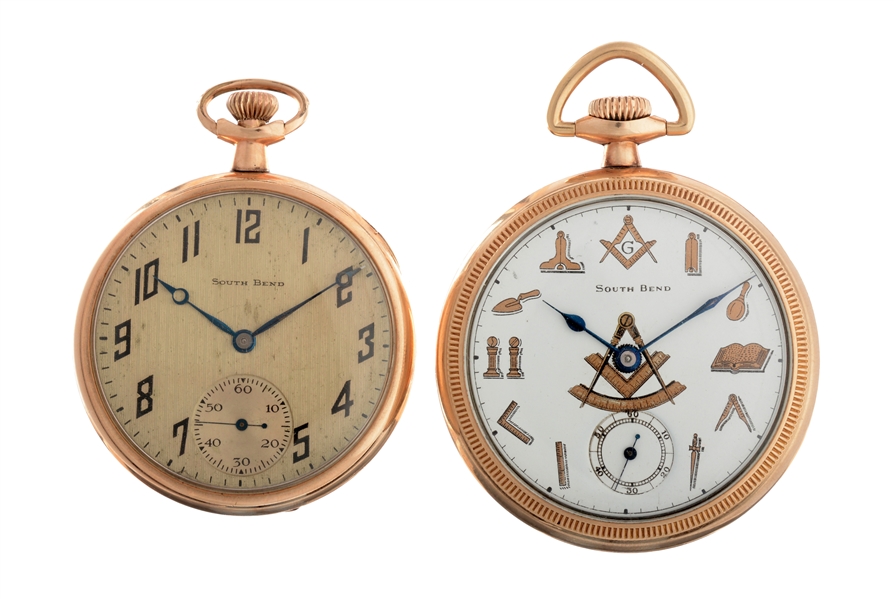 LOT OF 2: SOUTH BEND GOLD FILLED POCKET WATCHES. 