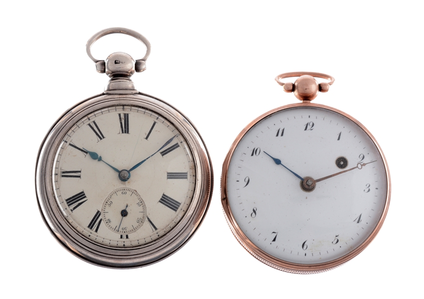 LOT OF 2: UNMARKED FUSEE POCKET WATCHES.