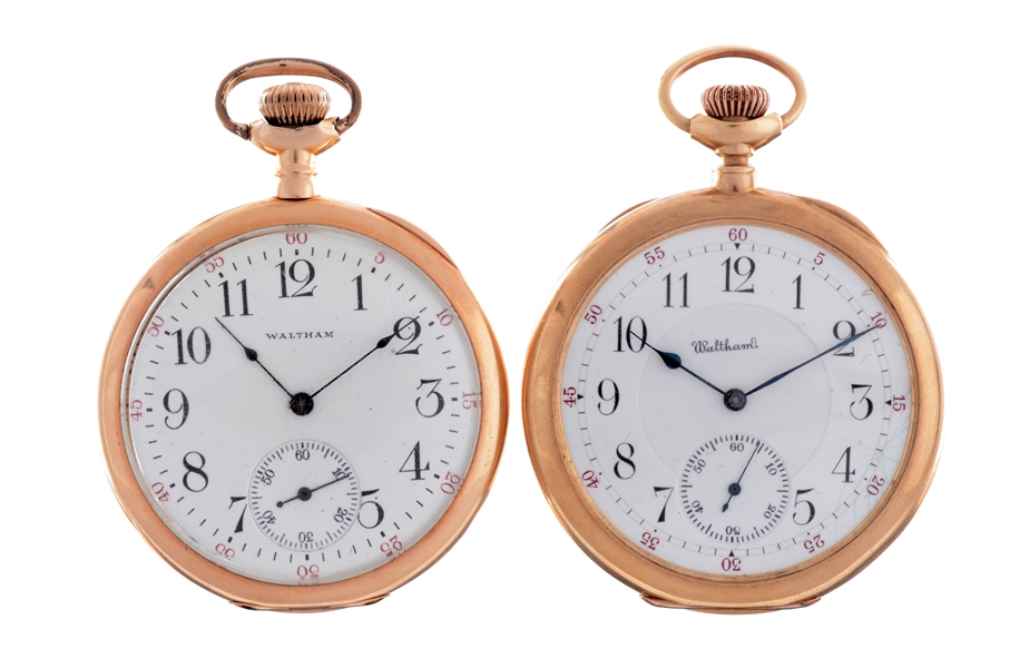 LOT OF 2: WALTHAM YELLOW GOLD POCKET WATCHES.