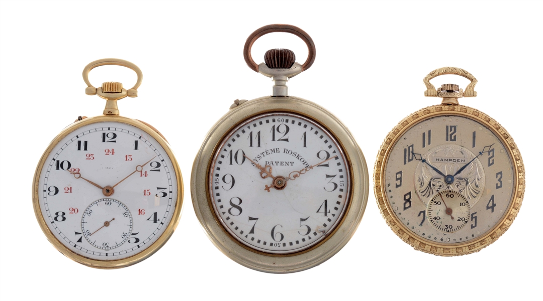 LOT OF 3: YELLOW GOLD POCKET WATCHES.