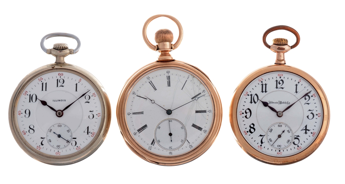 LOT OF 3: ROSE GOLD AND STAINLESS POCKET WATCHES.