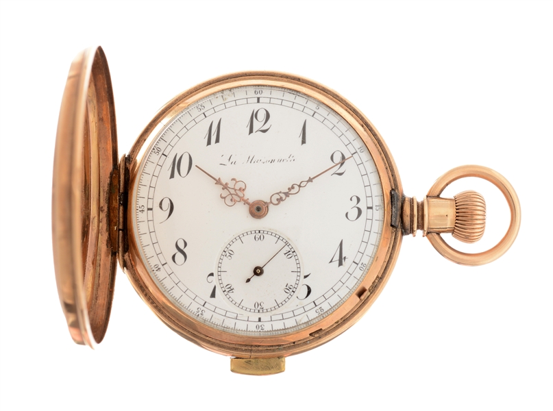 EROTICA REPEATER 18K ROSE GOLD POCKET WATCH.